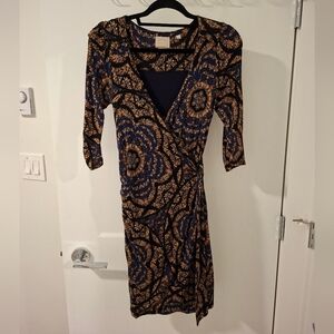 Vanessa Virginia Women's Blue & Orange Rayon Boho Wrap Dress (Size XS)